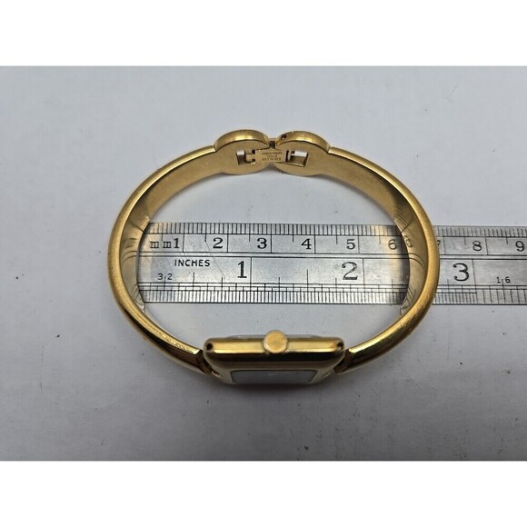 ESQ by Movado 100663 Gold Tone Bangle Cuff Watch Swiss Black Dial New Battery